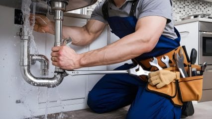 Technician using electronic equipment to detect a plumbing leak in Greenfield